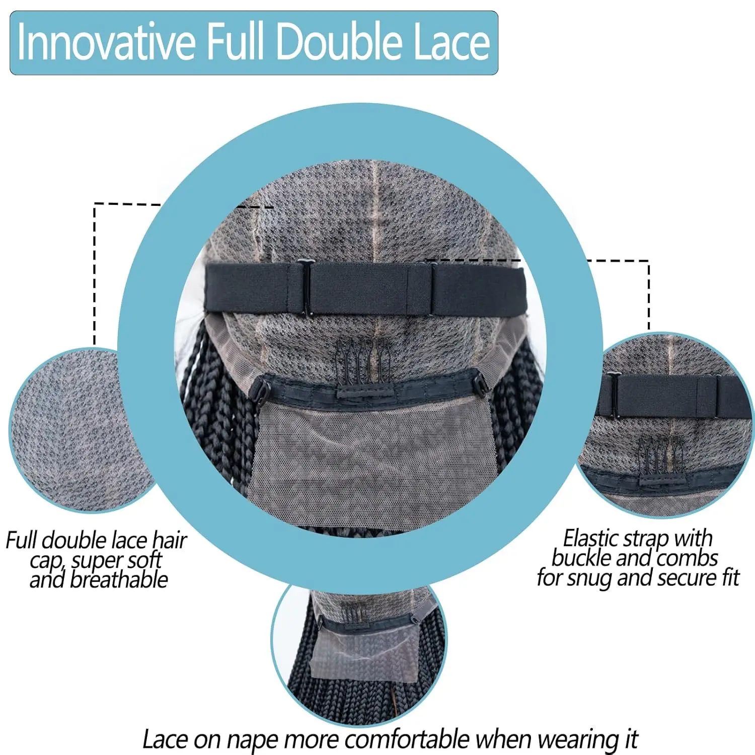 Synthetic Knotless Braided Lace Wig - Trendy Black Braids