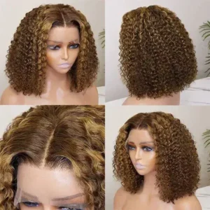 Honey Blonde Curly Bob Wig - Glueless Human Hair