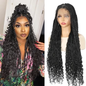 Bohemian Knotless Braided Wig - Golden Blonde with Curls