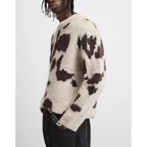 Men's Furry Knit Pullover with Jacquard Pattern