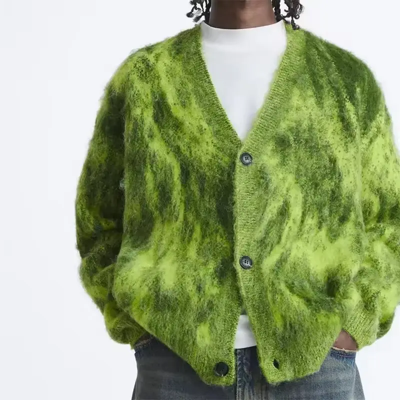 Luxury Mohair Jacquard Knit Sweater for Men