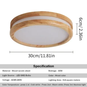 Adjustable 3-Color LED Ceiling Light – 30W Modern Indoor Lamp for Balcony & Home
