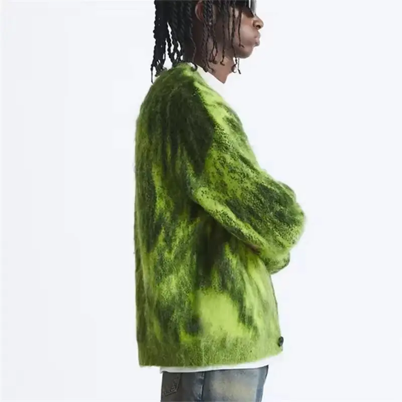 Luxury Mohair Jacquard Knit Sweater for Men