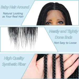 Synthetic Knotless Braided Lace Wig - Trendy Black Braids
