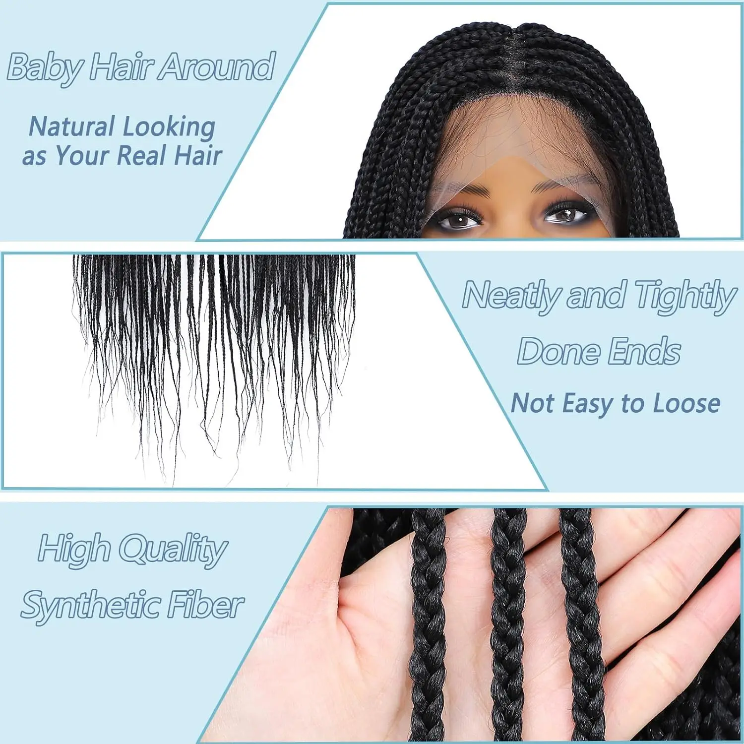 Synthetic Knotless Braided Lace Wig - Trendy Black Braids