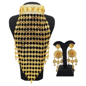 Luxury 24K Gold Bridal Jewelry Set with Floral Accents