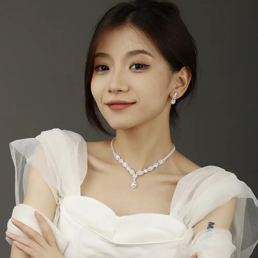 Chic Cubic Zirconia Earrings and Necklace Ensemble