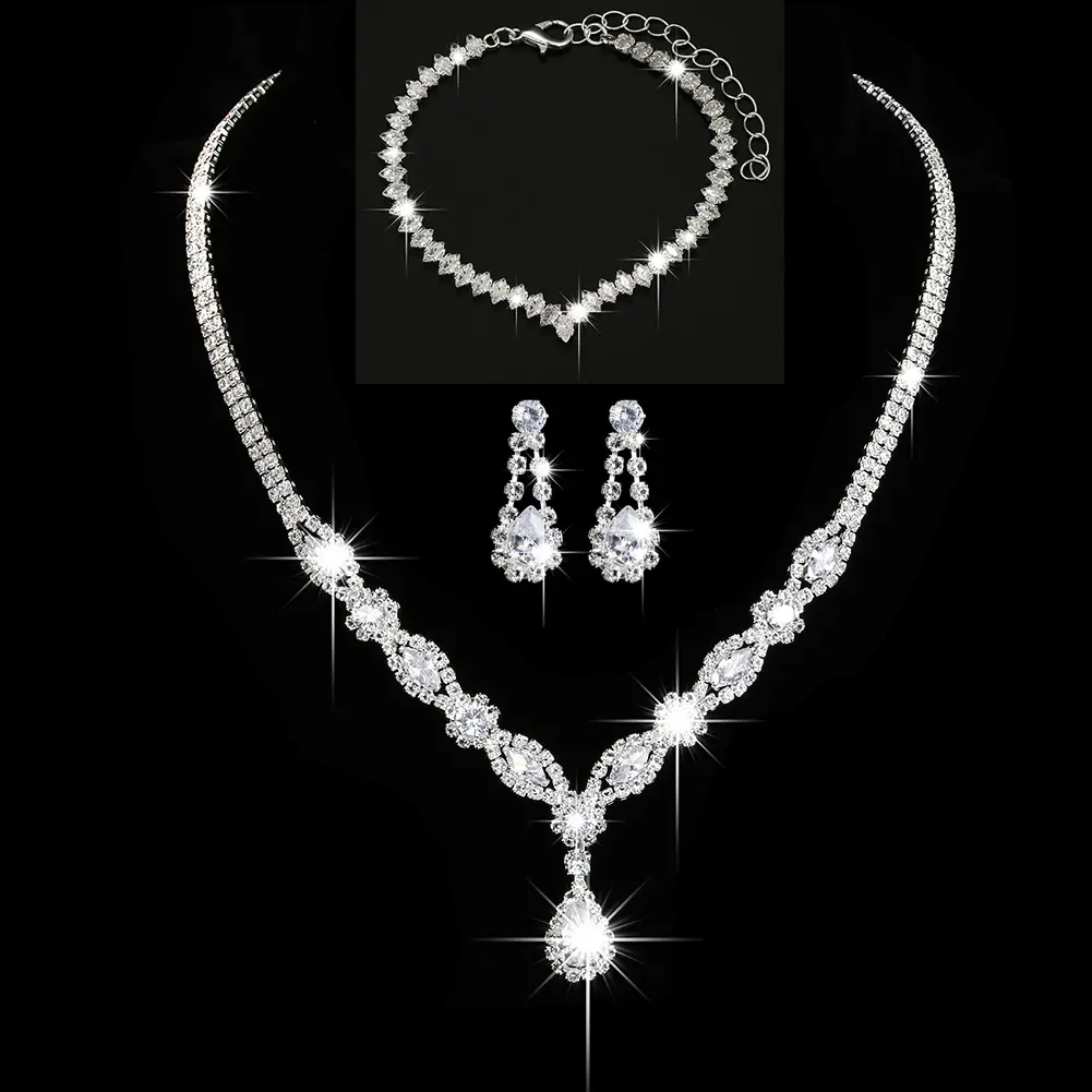 Chic Cubic Zirconia Earrings and Necklace Ensemble