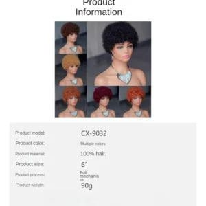 Remy Human Hair Short Pixie Wig - Kinky Curly Style