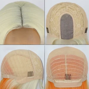 European and American Bob Wig - Short Straight with Light Brown Lace and Orange Tones