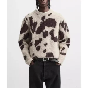 Men's Furry Knit Pullover with Jacquard Pattern