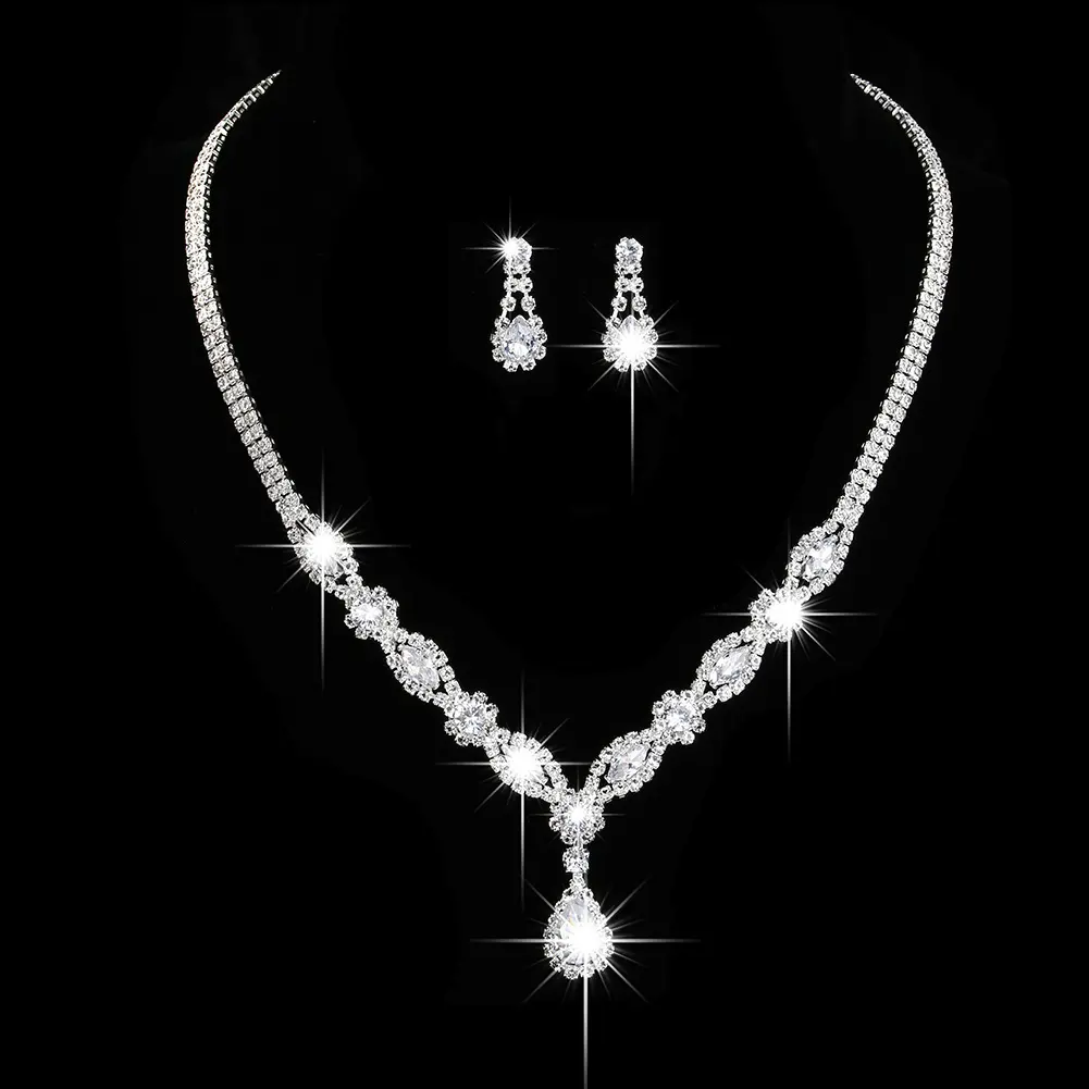 Chic Cubic Zirconia Earrings and Necklace Ensemble