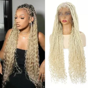 Bohemian Knotless Braided Wig - Golden Blonde with Curls
