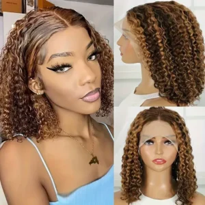 Honey Blonde Curly Bob Wig - Glueless Human Hair