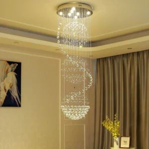 Elegant Gold-Finish Pendant Chandelier with Crystals.