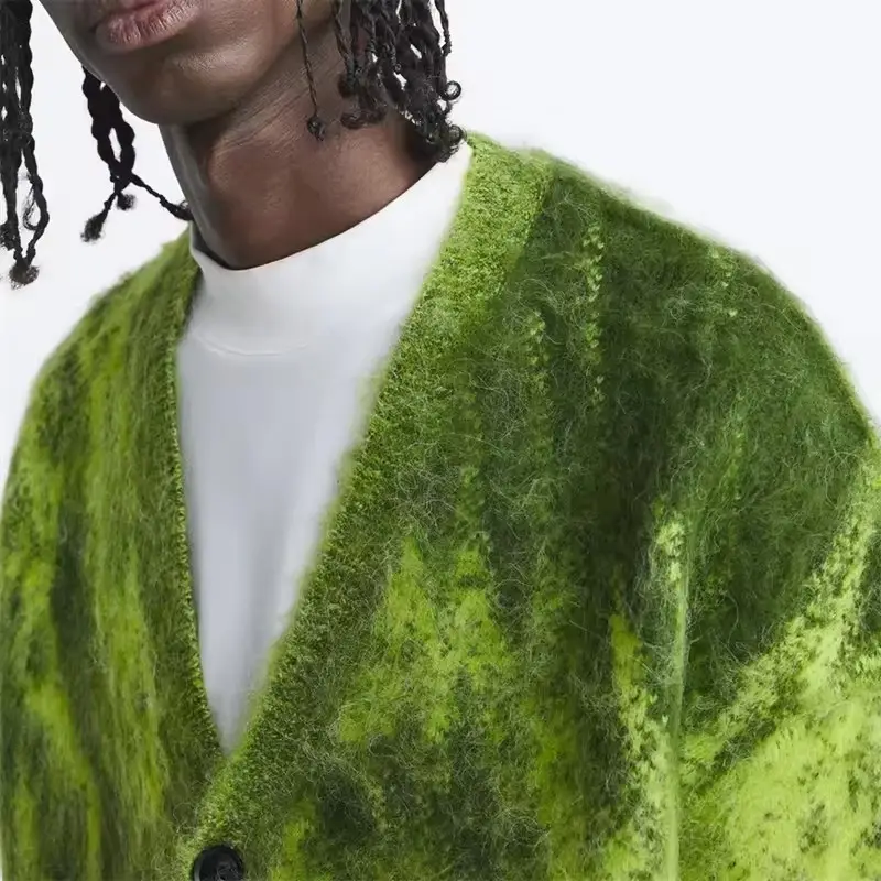 Luxury Mohair Jacquard Knit Sweater for Men