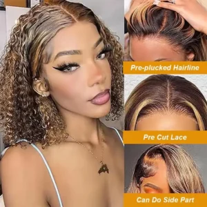 Honey Blonde Curly Bob Wig - Glueless Human Hair