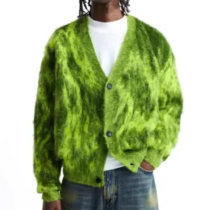 Luxury Mohair Jacquard Knit Sweater for Men