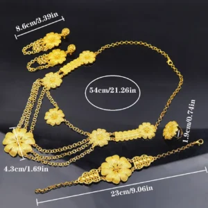 Luxury Saudi Wedding Jewelry Set with Earrings, Ring, and Bracelet