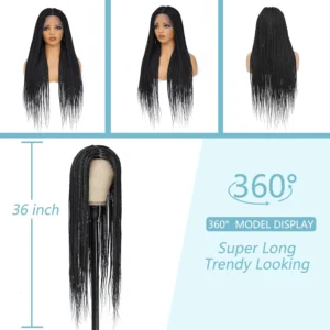 Synthetic Knotless Braided Lace Wig - Trendy Black Braids