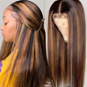 Long Straight Synthetic Wig with Transparent Lace - Heat Resistant Yellow