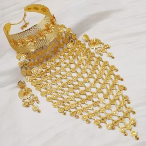 Luxury 24K Gold Bridal Jewelry Set with Floral Accents
