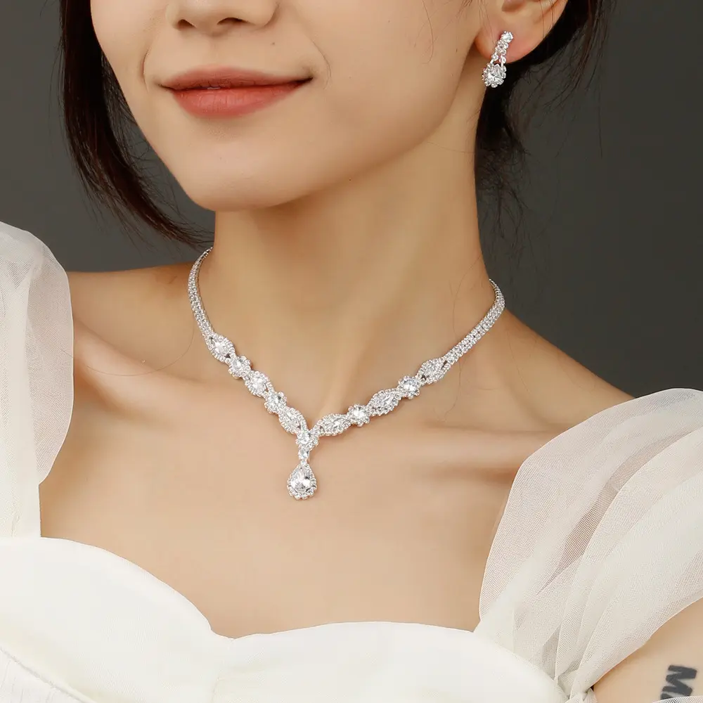 Chic Cubic Zirconia Earrings and Necklace Ensemble