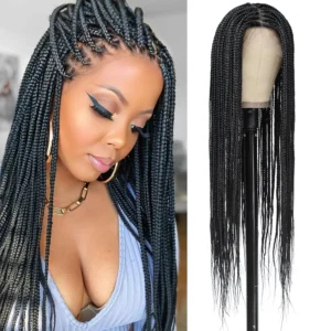 Synthetic Knotless Braided Lace Wig - Trendy Black Braids