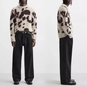Men's Furry Knit Pullover with Jacquard Pattern