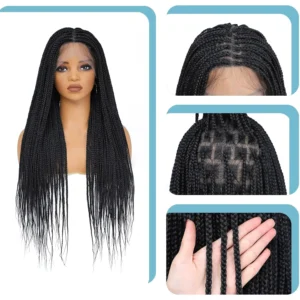 Synthetic Knotless Braided Lace Wig - Trendy Black Braids