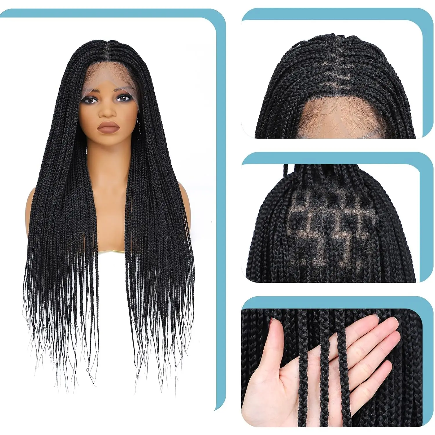 Synthetic Knotless Braided Lace Wig - Trendy Black Braids