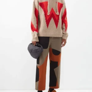 Cotton Knit Pullover with Patchwork Design for Men