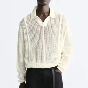 Cotton Long Sleeve Open Collar Polo for Men