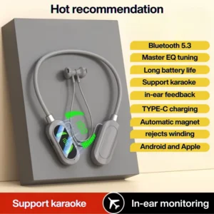 Live Stream Wireless Neckband Earphones with BT 5.3 and LED Display
