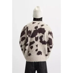 Men's Furry Knit Pullover with Jacquard Pattern