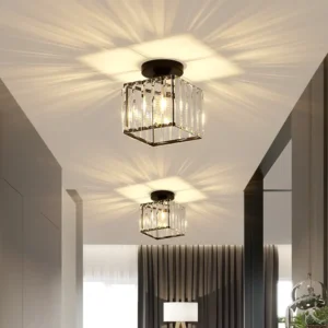 Sleek Nordic Metal and Crystal Chandelier