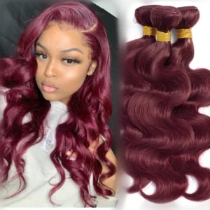 Wholesale 100% Virgin Brazilian Body Wave in 99J Burgundy with Lace Frontals