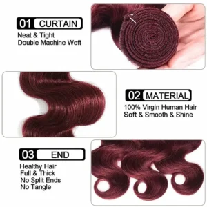 Wholesale 100% Virgin Brazilian Body Wave in 99J Burgundy with Lace Frontals