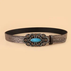 Western-Inspired Cowboy Tribute Belt with Retro Turquoise Buckle