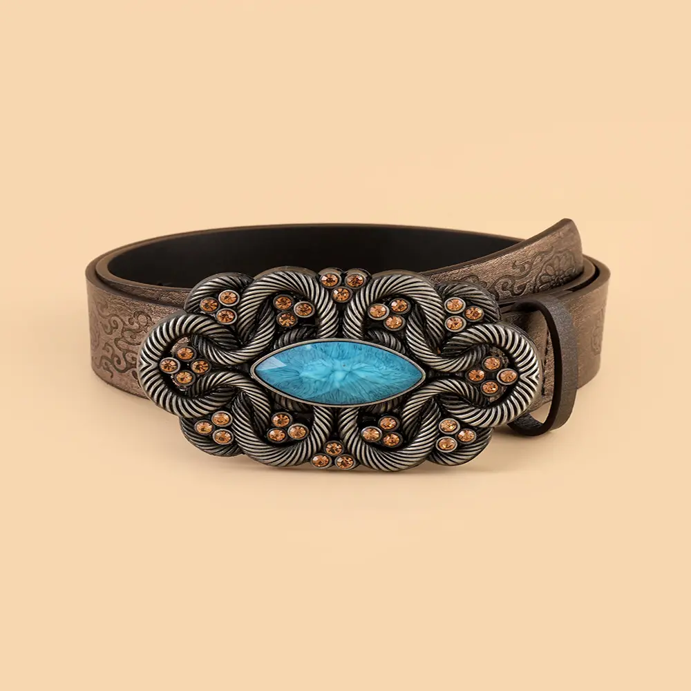 Western-Inspired Cowboy Tribute Belt with Retro Turquoise Buckle