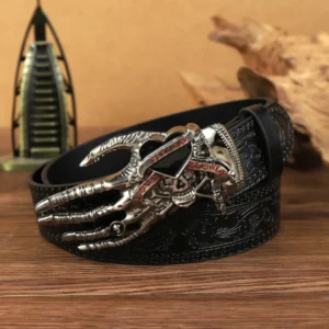 Men's Casual Western Style Belt with Cross-Border Skull Claw Design