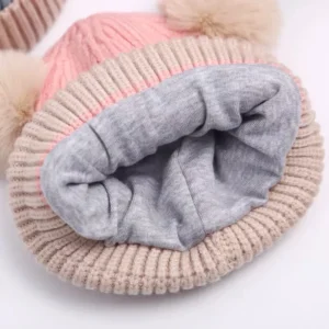 Charming Winter Twist Knitted Beanie with Double Pom Poms – Pure Color Woolen Hat for Babies