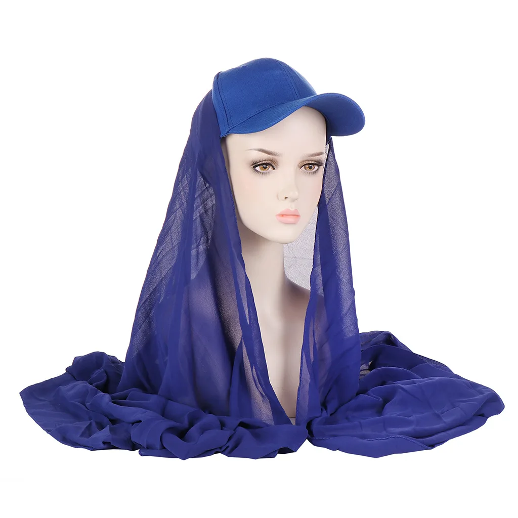 Chic Muslim Sporty Scarf and Cap Set – Solid Color Pearl Chiffon & Cotton Baseball Hat