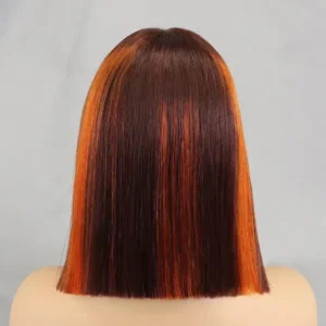 2x6 Bob Closure Lace Wig with 4/350 Highlight Color, Transparent Lace, Deep Middle Part, Virgin Human Hair, Double Drawn