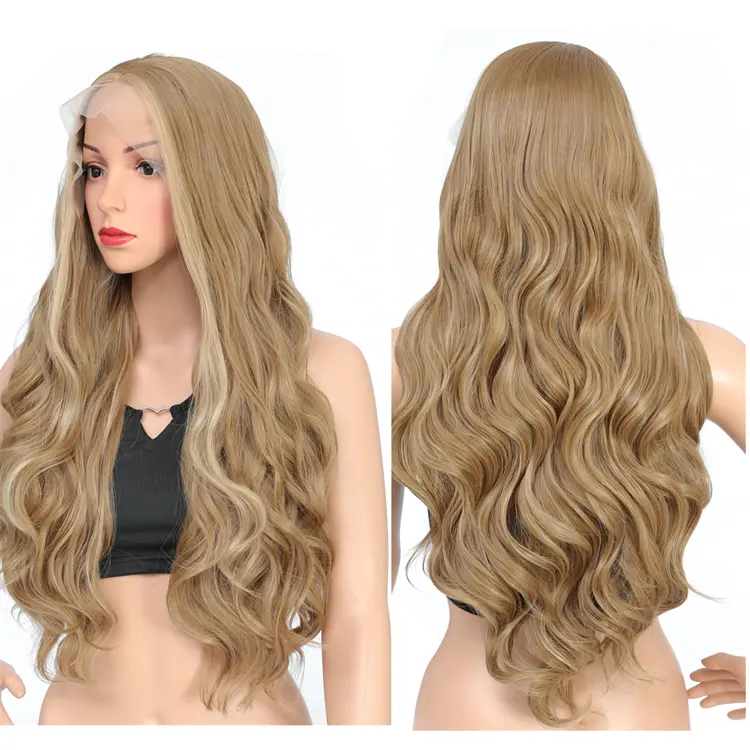 Lenaqueen 24-Inch Long Blonde Ombre Wavy Wig - Heat Resistant Synthetic Hair for Women