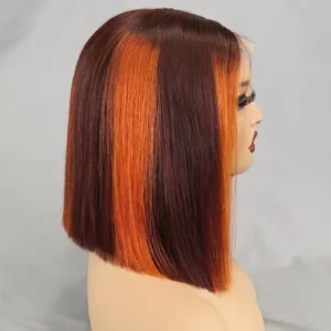 2x6 Bob Closure Lace Wig with 4/350 Highlight Color, Transparent Lace, Deep Middle Part, Virgin Human Hair, Double Drawn