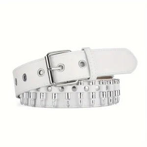 Punk-Inspired Designer Bullet PU Leather Belt for Women