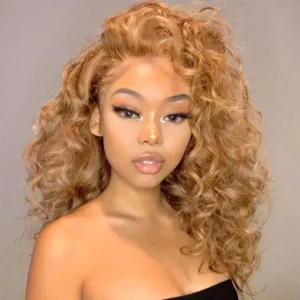Luxurious Honey Blonde Mongolian Curly Lace Front Wig