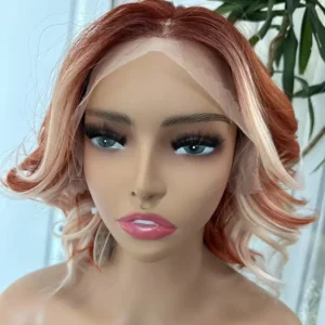 Lenaqueen Short Wavy Orange Wig - 13x4 Synthetic Lace Front with Futura Heat Resistant Fiber