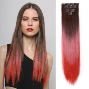 Clip-in Hair Extensions 24 Inch - Ombre Brown Synthetic Hair Set